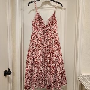 Lapis Red and White Patterned Midi Dress